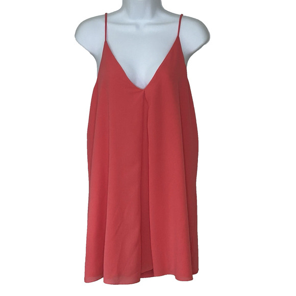 Alice + Olivia Slip Dress L Crepe Short Mini Coral Sleeveless Spaghetti Strap - Picture 1 of 6